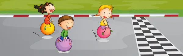 Three kids racing at the street — Stock Vector
