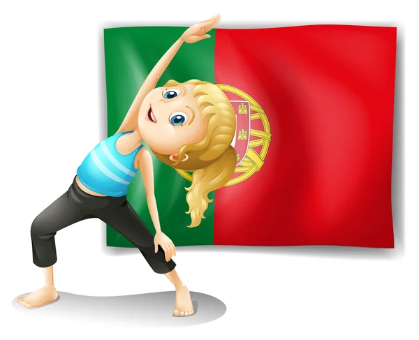Eine junge Frau vor der portugiesischen Flagge — Stockvektor