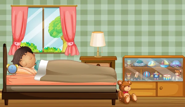 A boy sleeping soundly inside his room — Stock Vector