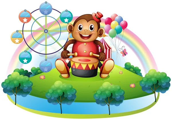 A musical monkey near the ferris wheel — Stock Vector