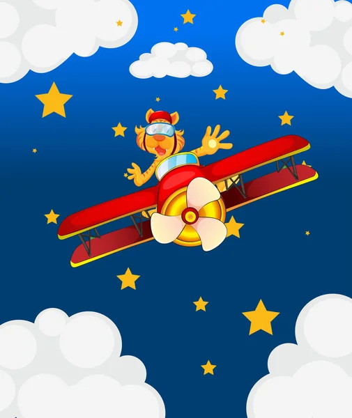 Un tigre en un avión en el cielo — Vector de stock