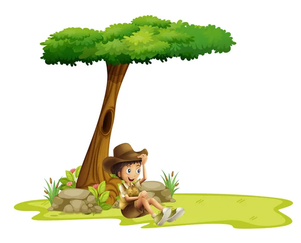 Мальчик отдыхает под деревом — стоковый вектор