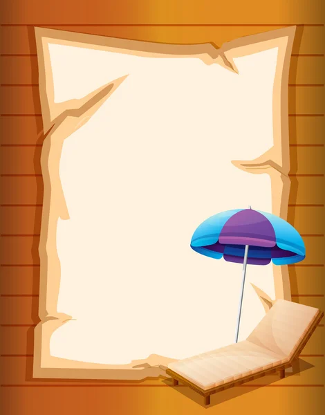 Bir kağıt bir plaj şemsiyesi ve ahşap Bank — Stok Vektör