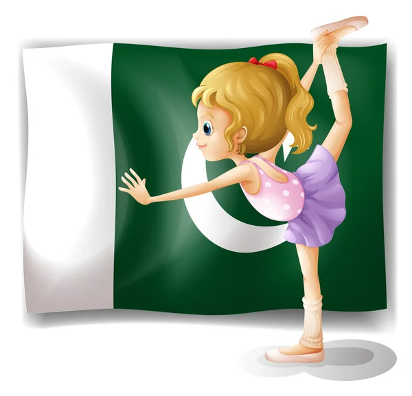 Mladá baletka před vlajka Pákistánu — Stockový vektor
