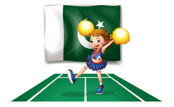 Uma líder de claque dançando na frente da bandeira do Paquistão —  Vetores de Stock