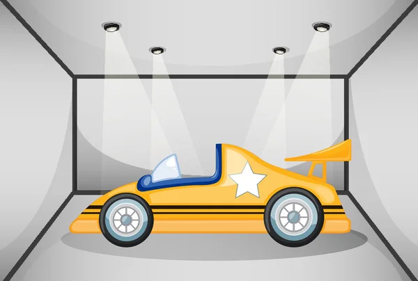 Ein gelber Sportwagen in der Garage — Stockvektor