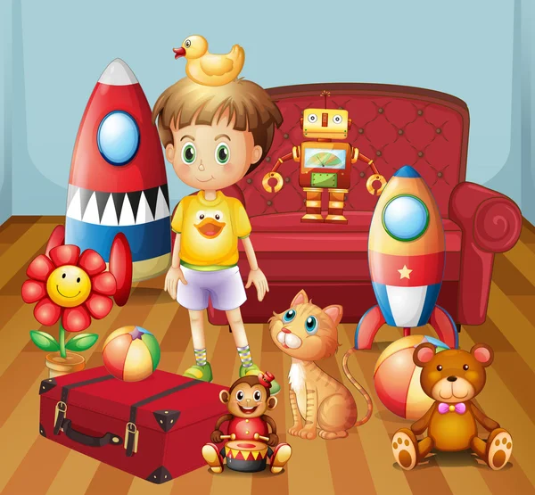 Ребенок в доме со своими игрушками — стоковый вектор