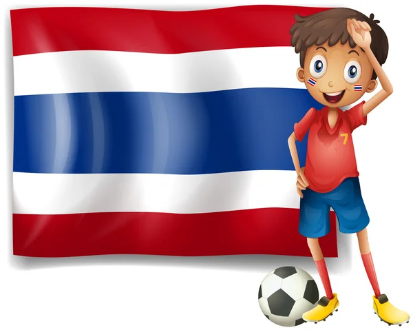 Seorang pemain sepak bola di depan bendera Thailand - Stok Vektor