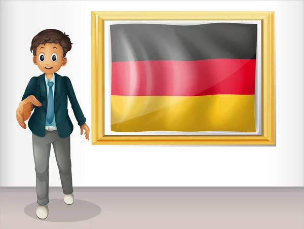 Chlapec vedle zarámované vlajka Německa — Stockový vektor