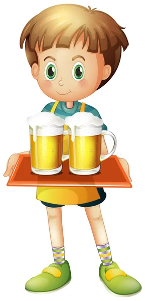 A boy holding a tray of beer — Stock Vector