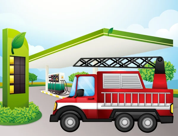 Het hulpprogramma vrachtwagen bij de benzine station — Stockvector