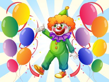 Balonlar ortasında erkek palyaço