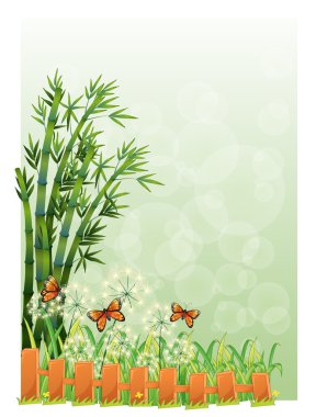A stationery with bamboos and butterflies clipart