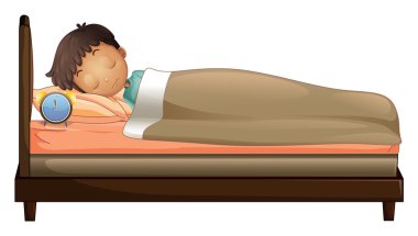 bir çalar saat ile uyuyan bir çocuk