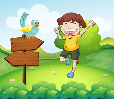 genç bir adamın yanında kuş ahşap ok