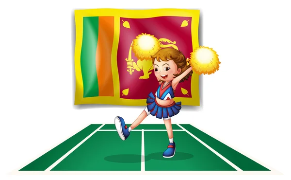 De vlag van sri lanka en de cheerdancer met gele pompoms — Stockvector