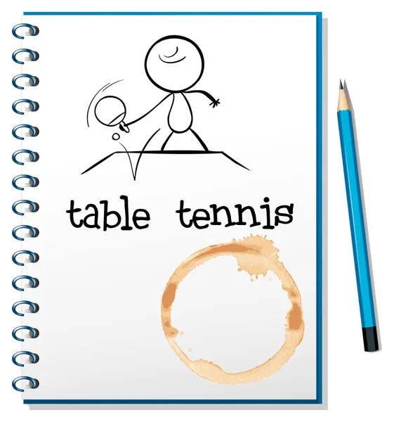 Un carnet avec un croquis d'une personne jouant au tennis de table — Image vectorielle