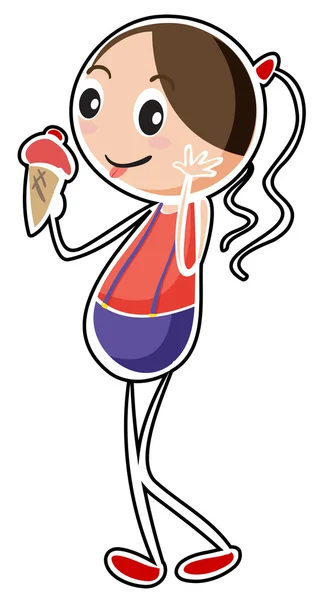 Un boceto de una dama comiendo un helado — Vector de stock