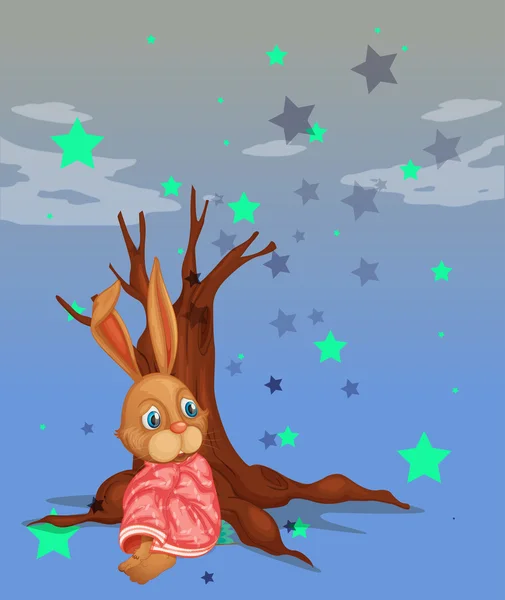 Кролик біля великого дерева без листя — стоковий вектор