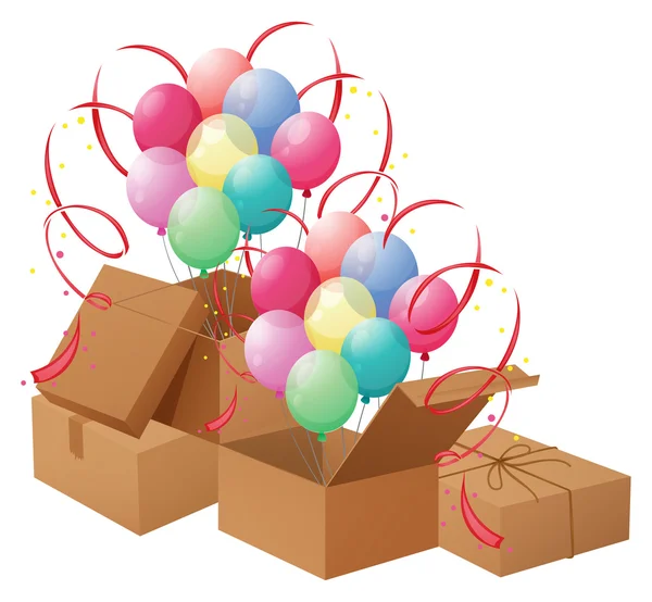 The balloons and the boxes — Stock Vector