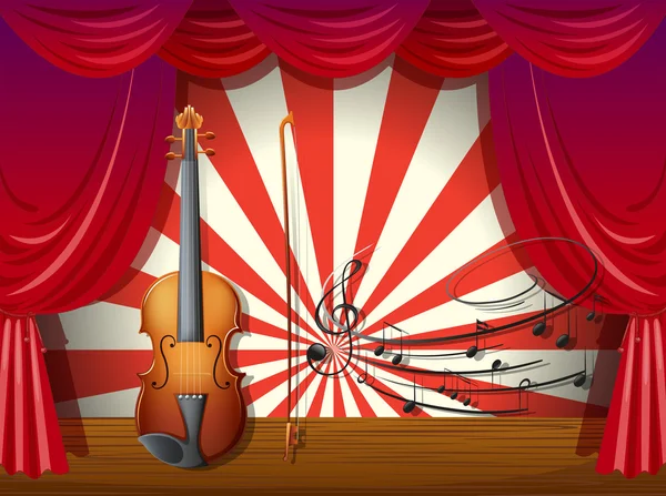 Eine Geige mit Noten auf der Bühne — Stockvektor