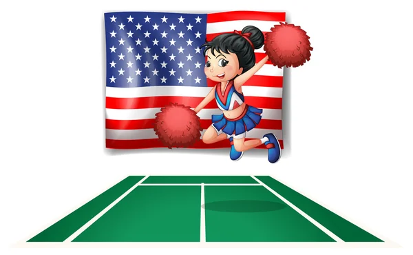 Le drapeau américain et la jeune pom-pom girl — Image vectorielle