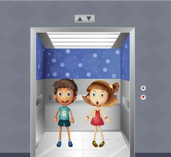 A girl and a boy inside the elevator — Stock Vector