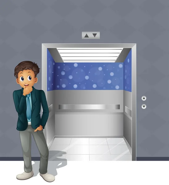 En pojke står utanför hissen — Stock vektor