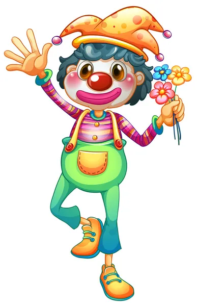 Un payaso femenino con tres flores — Vector de stock