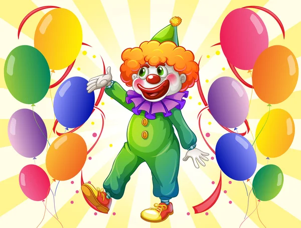 A clown in the middle of the balloons — Stock Vector