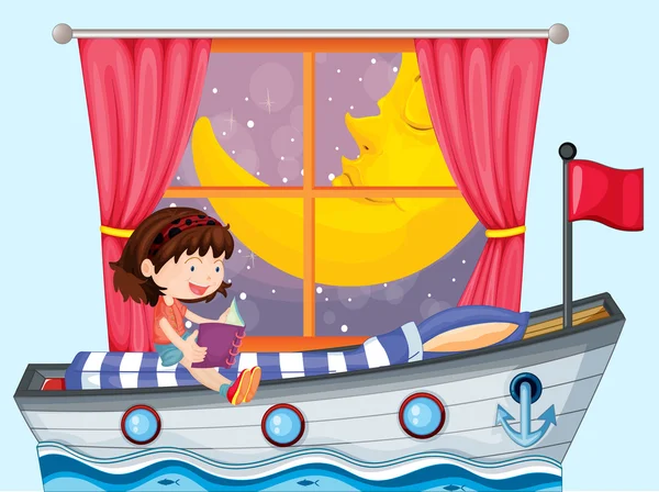 A ship inside the house with a girl reading — Stock Vector