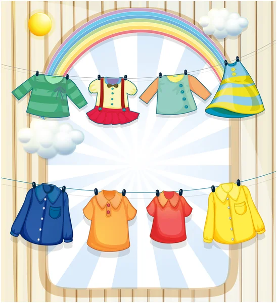 Washed clothes hanging under the heat of the sun — Stock Vector