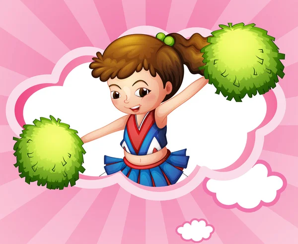 Een cheerleader met groene pompoms binnen een wolk — Stockvector