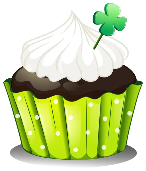 A chocolate cupcake with a green plant — Stock Vector