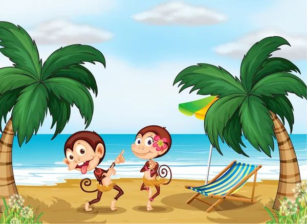 Two monkeys wearing a hawaiian attire — Stock Vector