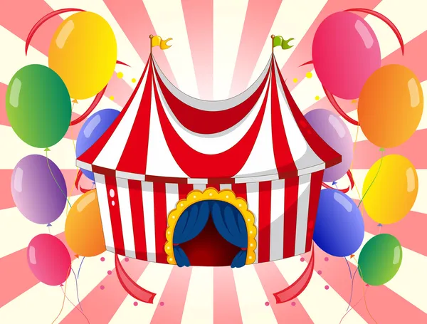 A red circus tent with colorful balloons — Stock Vector