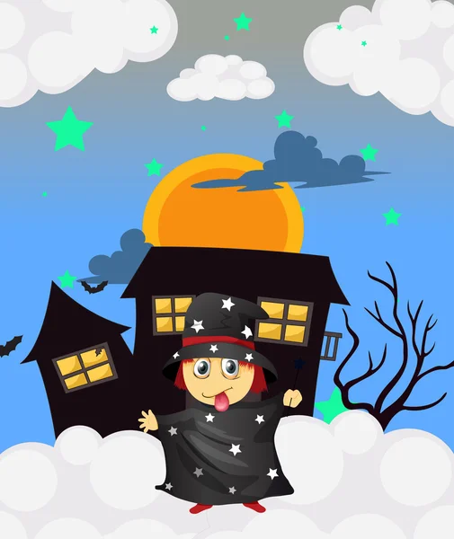 A witch near a haunted house — Stock Vector