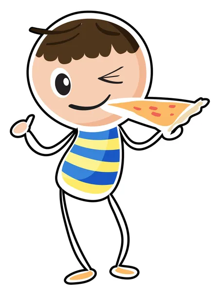 A sketch of a boy eating a pizza — Stock Vector