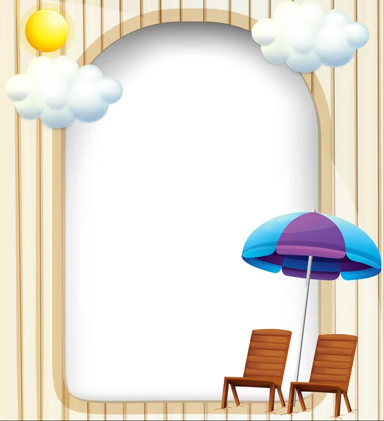 Um modelo de entrada vazio com um guarda-chuva de praia e cadeiras — Vetor de Stock