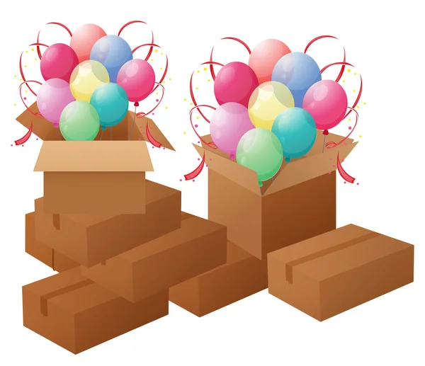 Boîtes avec ballons — Image vectorielle