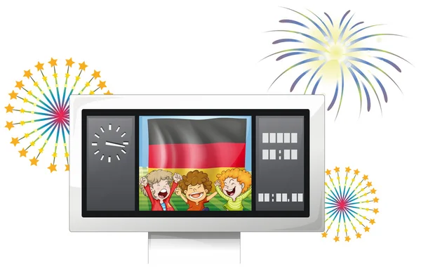 Die Fahne von Deutschland auf einer Anzeigetafel mit drei Kindern — Stockvektor