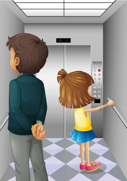 An elevator with a man and a young girl — Stock Vector