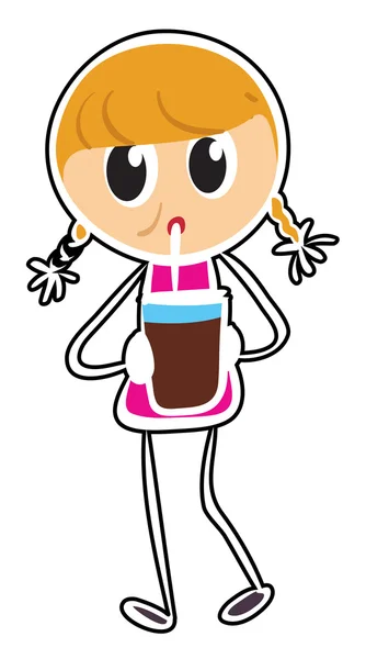 Skizze eines Mädchens, das ein Schokoladengetränk trinkt — Stockvektor