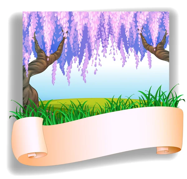 Un gabarit vide devant la colline avec de grands arbres — Image vectorielle