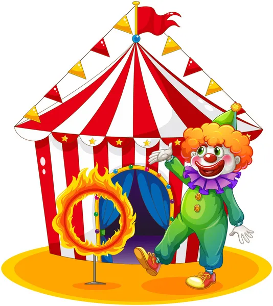 A tent at the back of the clown and the ring of fire — Stock Vector