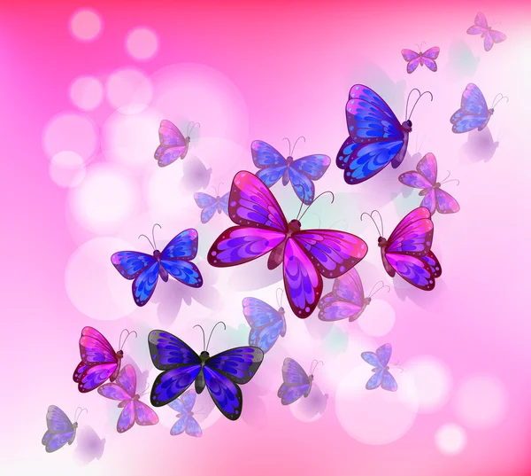 Papelería rosa con un grupo de mariposas — Vector de stock