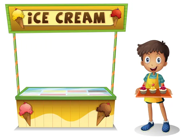 Um menino vendendo sorvete para o verão — Vetor de Stock