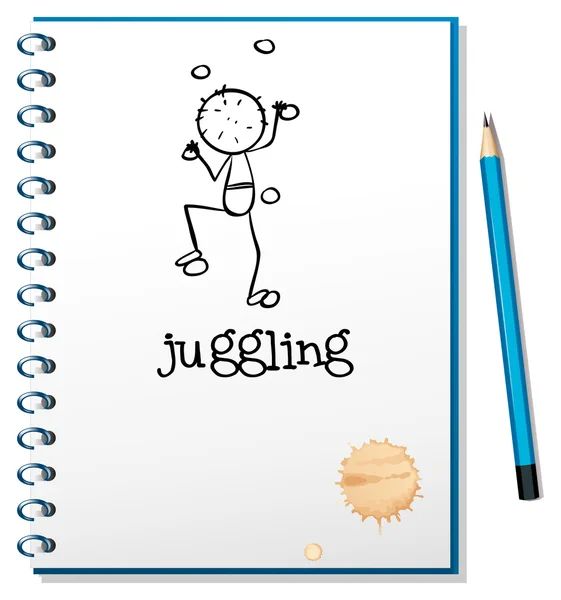 Notebook z osobą żonglerka w stronę tytułową — Wektor stockowy