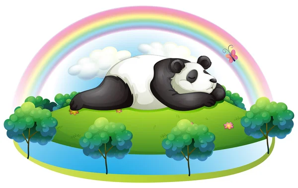 En ö med en stor panda sova — Stock vektor