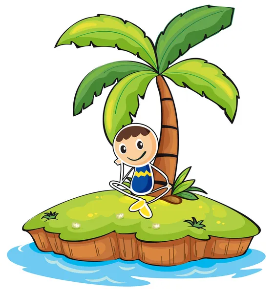 A boy sitting under the coconut tree Stock Illustration